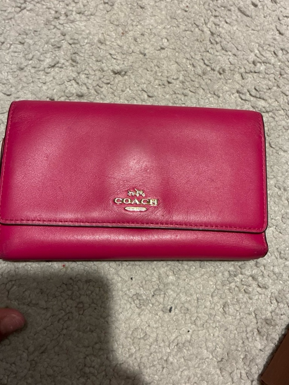 Coach Hot Pink Leather Flap Wallet with Logo Hardware